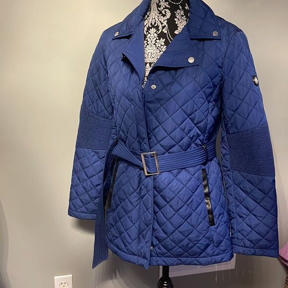 Dkny Belted Quilted Jacket-NAVY-Small - Picture 2 of 3